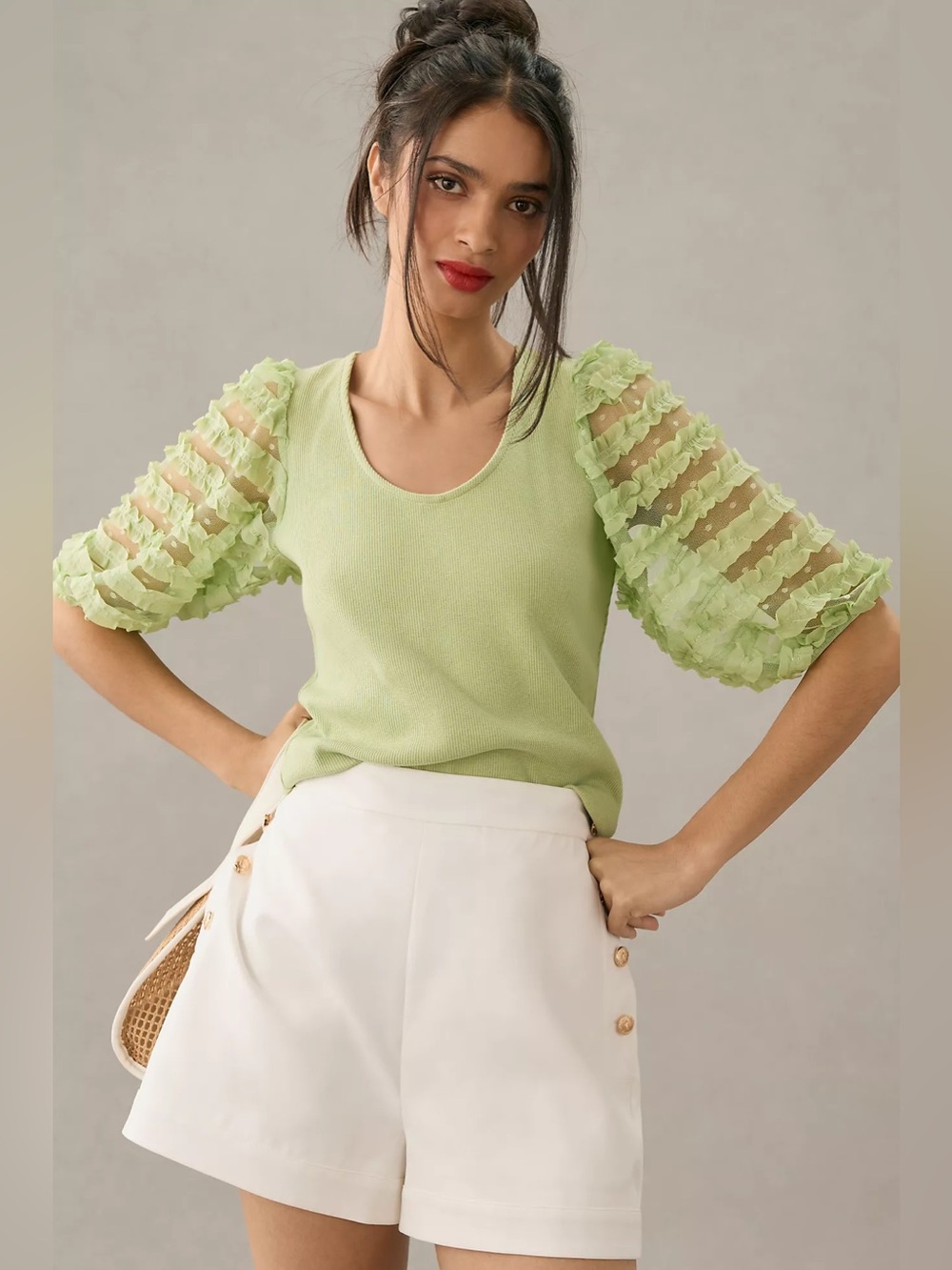 Anthropologie Dolman green puff sleeve top size XS